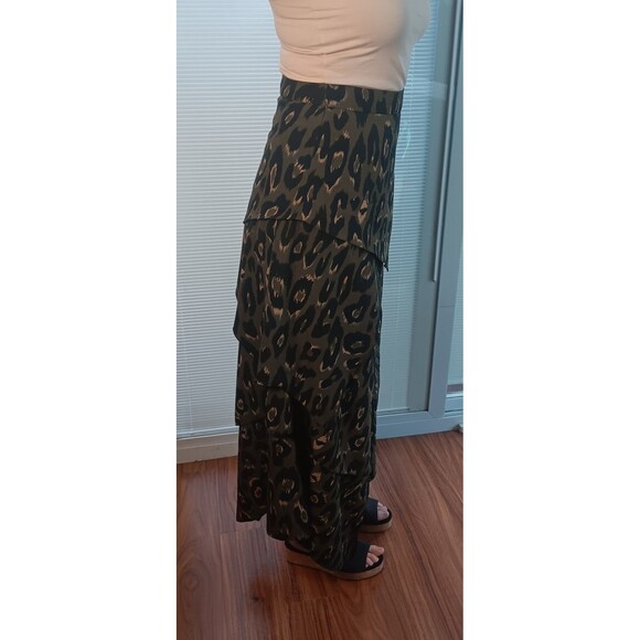 Renata Gasparian GREEN Leopard Print Maxi High Slit Skirt Large ( Fits Like -4) - Picture 4 of 14